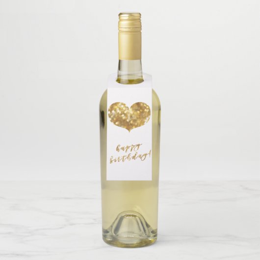 Vrolijk Birthday! Glamoureus Gold Sparkles Heart Flessenhanger (Op fles)