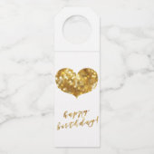 Vrolijk Birthday! Glamoureus Gold Sparkles Heart Flessenhanger (Voorkant)