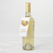 Vrolijk Birthday! Glamoureus Gold Sparkles Heart Flessenhanger (Schuin)
