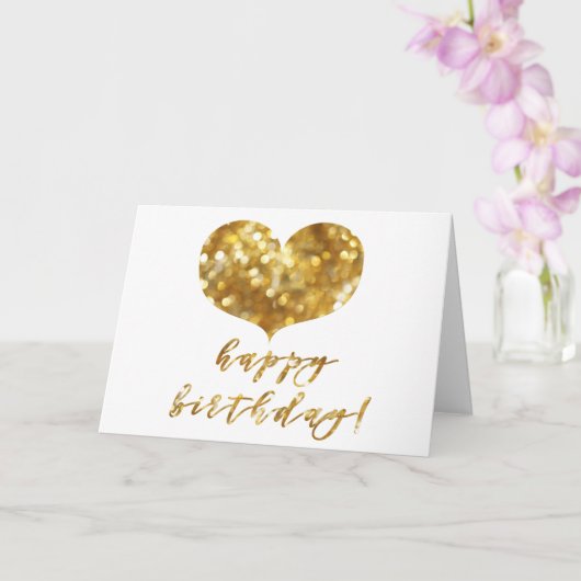 Vrolijk Birthday! Glamoureus Gold Sparkles Heart Kaart (Orchidee)