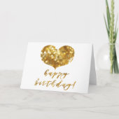 Vrolijk Birthday! Glamoureus Gold Sparkles Heart Kaart (Voorkant)
