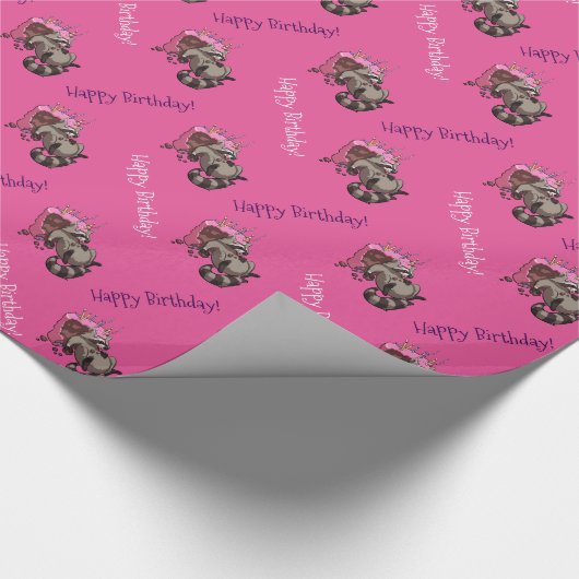 Vrolijk Birthday! Greedy Raccoon Cake Cartoon Cadeaupapier (Hoek)