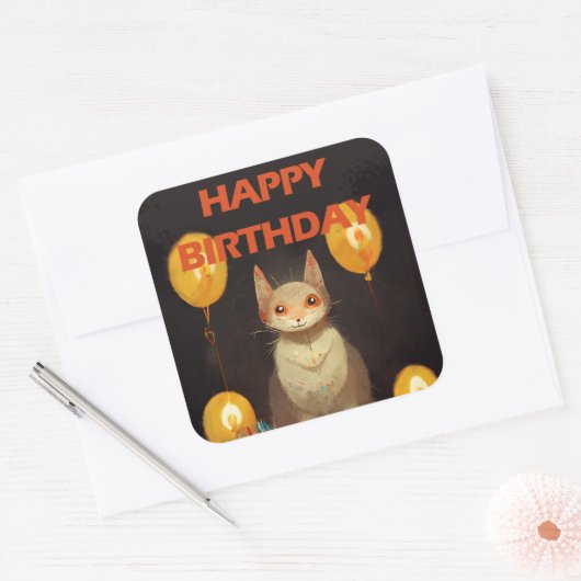 Vrolijk Birthday! - kattepartij Vierkante Sticker (Envelop)