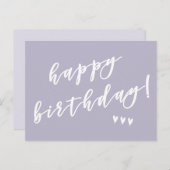 Vrolijk Birthday! Lavender Brush Script Briefkaart (Voorkant / Achterkant)