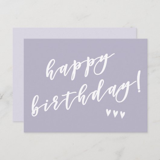 Vrolijk Birthday! Lavender Brush Script Briefkaart (Voorkant / Achterkant)
