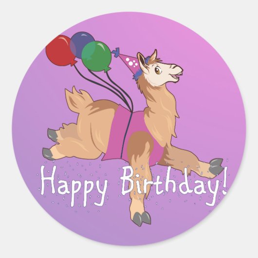 Vrolijk Birthday Llama! Ronde Sticker (Voorkant)