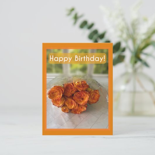 Vrolijk Birthday! Oranje en gele rozen Briefkaart (Staand voorkant)