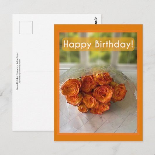Vrolijk Birthday! Oranje en gele rozen Briefkaart (Voorkant / Achterkant)