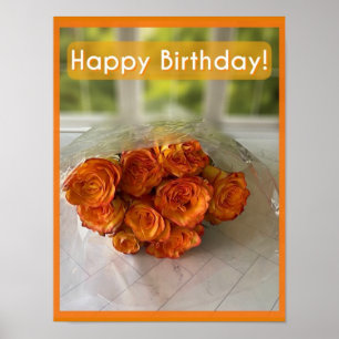Vrolijk Birthday! Oranje en gele rozen Poster