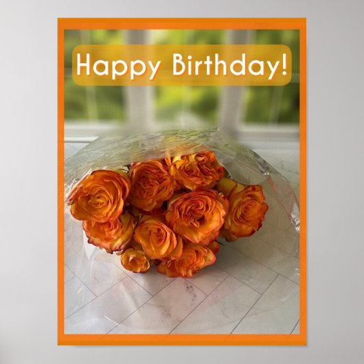 Vrolijk Birthday! Oranje en gele rozen Poster (Voorkant)