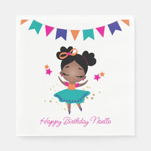 Vrolijk Birthday! Princess Ballerina w/Bow Birthda Servet (Voorkant)