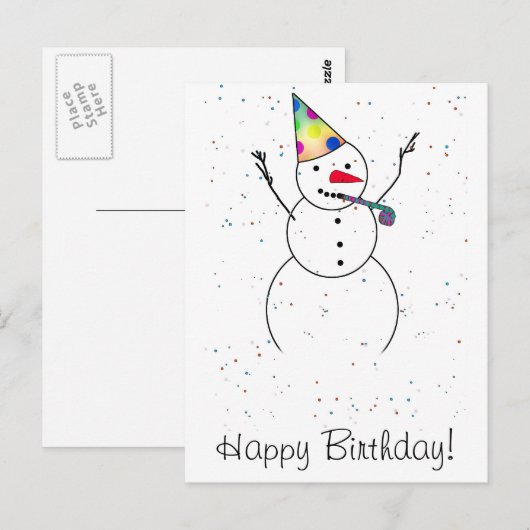 Vrolijk Birthday! Snowman Briefkaart (Voorkant / Achterkant)