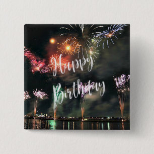 Vrolijk Birthday! Spectaculair vuurwerk Vierkante Button 5,1 Cm