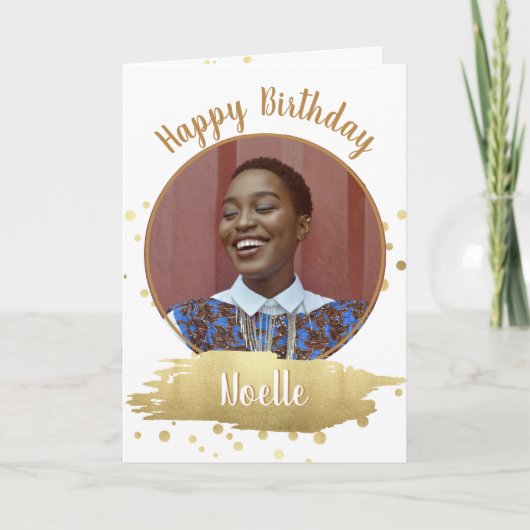 Vrolijk Birthday! | Uw foto- en metallische Gold-K Kaart (Voorkant)