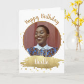 Vrolijk Birthday! | Uw foto- en metallische Gold-K Kaart (Gele Bloem)