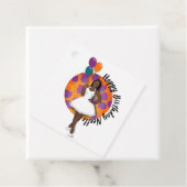 Vrolijk Birthday! Zwarte vrouw, ballonnen en bloem Bedankjes Labels (In situ)