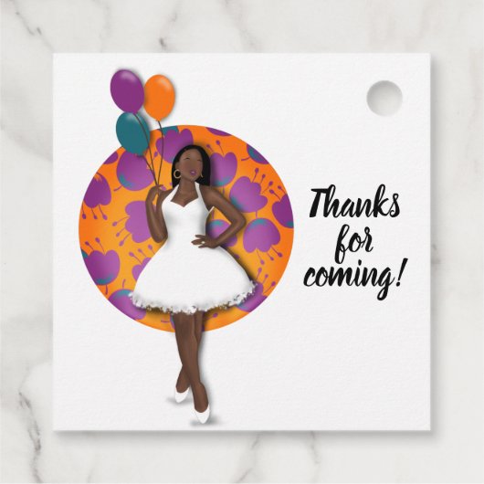 Vrolijk Birthday! Zwarte vrouw, ballonnen en bloem Bedankjes Labels (Achterkant)