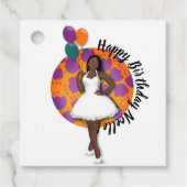 Vrolijk Birthday! Zwarte vrouw, ballonnen en bloem Bedankjes Labels (Voorkant)