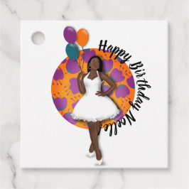 Vrolijk Birthday! Zwarte vrouw, ballonnen en bloem Bedankjes Labels