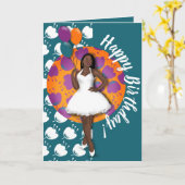 Vrolijk Birthday! Zwarte vrouw, ballonnen en bloem Kaart (Gele Bloem)