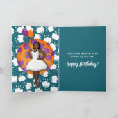 Vrolijk Birthday! Zwarte vrouw, ballonnen en bloem Kaart (Binnen)