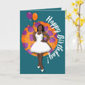 Vrolijk Birthday! Zwarte vrouw, ballonnen en bloem Kaart (Gele Bloem)