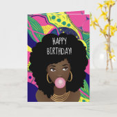 Vrolijk Birthday! Zwarte Vrouw, Bubblegum, kleurri Kaart (Gele Bloem)