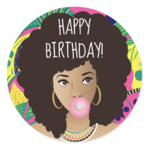Vrolijk Birthday! Zwarte Vrouw, Bubblegum, kleurri