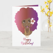 Vrolijk Birthday! Zwarte Vrouw, kleurrijke Afro, v Kaart (Gele Bloem)