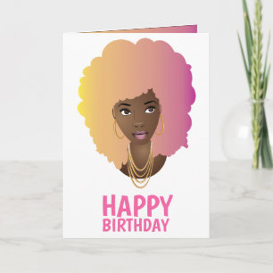 Vrolijk Birthday! Zwarte vrouw, kleurrijke haar Kaart