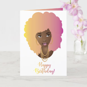 Vrolijk Birthday! Zwarte vrouw, kleurrijke natuurl Kaart