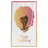Vrolijk Birthday! Zwarte vrouw, kleurrijke natuurl Klein Cadeauzakje (Voorkant)