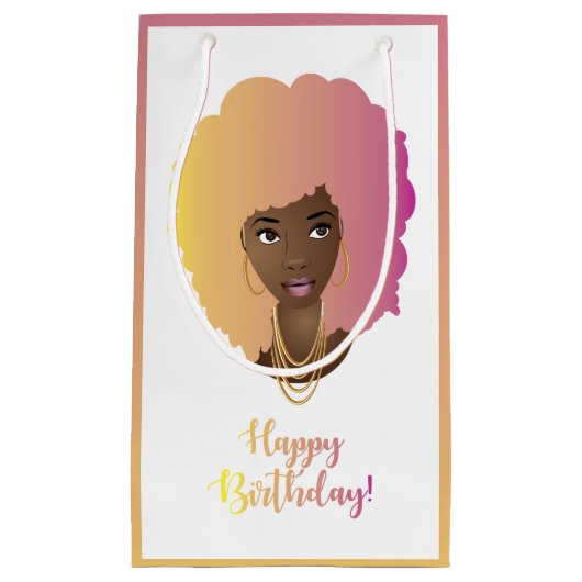 Vrolijk Birthday! Zwarte vrouw, kleurrijke natuurl Klein Cadeauzakje (Voorkant)