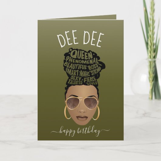 Vrolijk Birthday! Zwarte vrouw Olive Green Kaart (Voorkant)