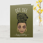 Vrolijk Birthday! Zwarte vrouw Olive Green Kaart (Gele Bloem)