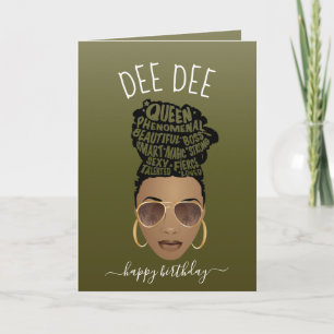Vrolijk Birthday! Zwarte vrouw Olive Green Kaart
