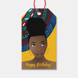 Vrolijk Birthday! Zwarte vrouw, op stam geïnspiree Cadeaulabel
