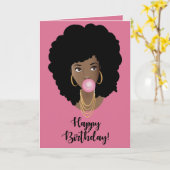 Vrolijk Birthday! Zwarte vrouw, roze bruin Kaart (Gele Bloem)
