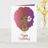 Vrolijk Birthday! Zwarte Vrouw, Roze en Paarse Afr Kaart (Gele Bloem)