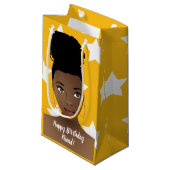 Vrolijk Birthday! Zwarte vrouw, witte sterren, gou Klein Cadeauzakje (Voorkant Gekanteld)