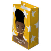 Vrolijk Birthday! Zwarte vrouw, witte sterren, gou Klein Cadeauzakje (Achterkant Gekanteld)