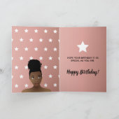 Vrolijk Birthday! Zwarte vrouw, witte sterren, roz Kaart (Binnen)