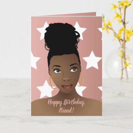 Vrolijk Birthday! Zwarte vrouw, witte sterren, roz Kaart