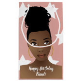 Vrolijk Birthday! Zwarte vrouw, witte sterren, roz Klein Cadeauzakje (Achterkant)