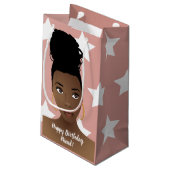 Vrolijk Birthday! Zwarte vrouw, witte sterren, roz Klein Cadeauzakje (Achterkant Gekanteld)