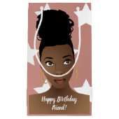 Vrolijk Birthday! Zwarte vrouw, witte sterren, roz Klein Cadeauzakje (Voorkant)