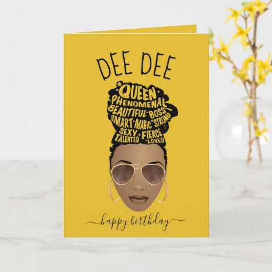 Vrolijk Birthday! Zwarte Woman Yellow Kaart (Gele Bloem)