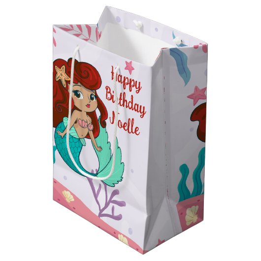 Vrolijk Birthday! Zwarte zeemeermin onder het Zee Medium Cadeauzakje (Voorkant Gekanteld)