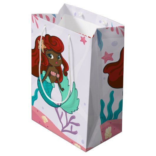 Vrolijk Birthday! Zwarte zeemeermin onder het Zee Medium Cadeauzakje (Achterkant Gekanteld)