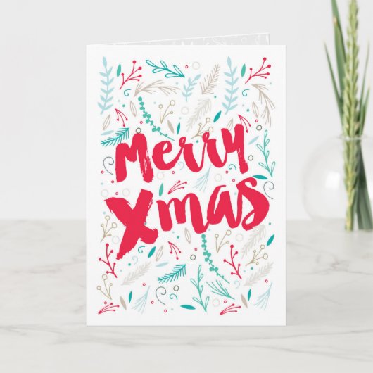 Vrolijk Blad Kerst Blank Kerstkaart (Voorkant)